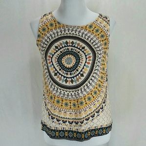 Renee C. Size XS Tank Top Yellow Navy Brown Top